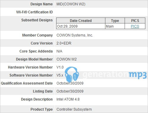 intel处理器 COWON首款MID W2即将面市